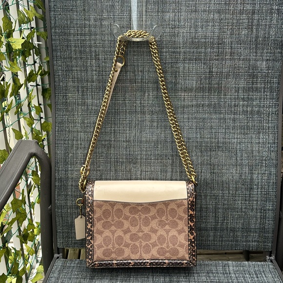 COACH Hutton Shoulder Bag In Signature Canvas With Snakeskin Detail - Picture 8 of 14